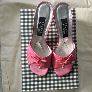 Stuart Weitzman Pink Textured Silk Sandals